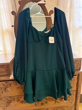 Altar'd State hunter Green Mini Dress with Long Sleeves